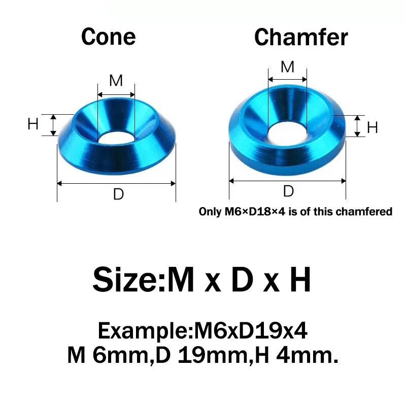 Beicai M6 M8 M10 Aluminium Alloy Conical Washers Colorful Spacers  Anodized For Countersunk/button Screw Bolt Vehicle Modify