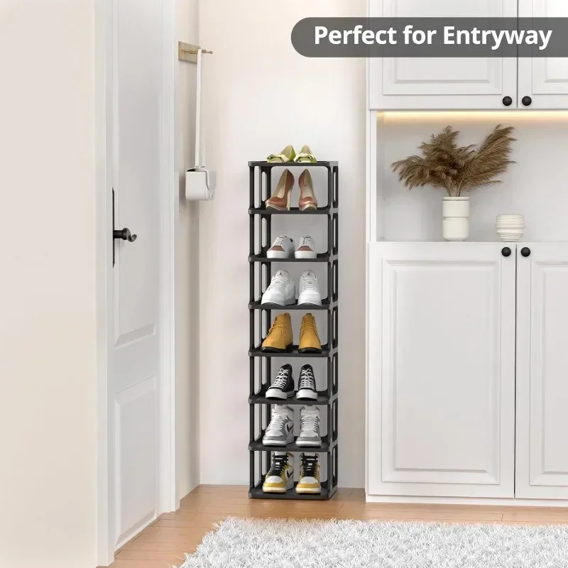 

Tall Shoe Rack Front Door Entrance, Vertical Stackable Shoe Shelf for Closet Dedroom Dorm Garage