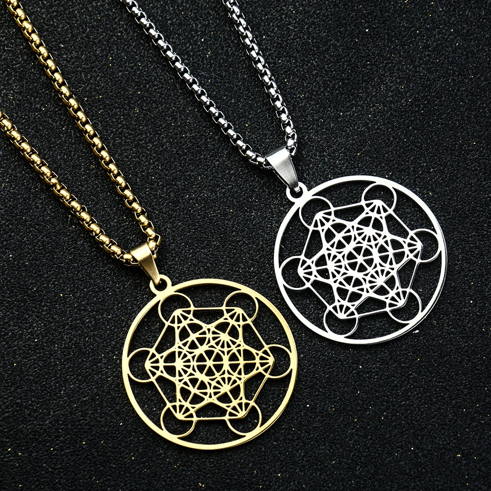 Stainless Steel Pendant Necklace Sacred Geometry Chakras Meditation Moon Goddess Star of David Archangel Metatron Hexagon Yoga