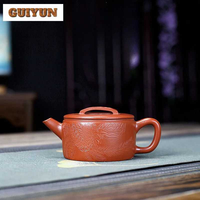 

210ml Yixing Purple Clay Teapots Artists Handmade Phoenix Large Caliber Pot Raw Ore Dahongpao Mud Tea Making Kettle Zisha Teaset