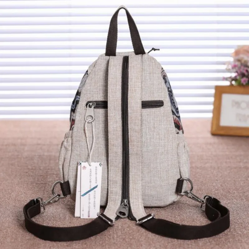 Women's Vintage Cotton Fabric Backpack Lightweight Leisure Rucksack Girls Ethnic Applique Travel Bag  Рюкзак С Экраном