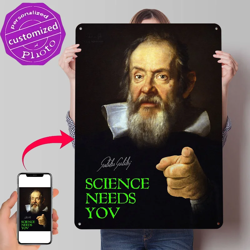 Galileo Galilei - Póster de metal con textura 3D personalizado, letreros de metal vintage para decoración de interiores, adornos para sala de estar