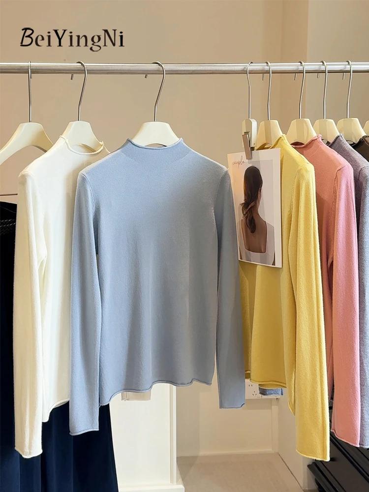 Beiyingni Women's Half Turtleneck Sweater Solid Color Cashmere Bottoming Shirt Female Autumn Winter Leisure Knit Pullovers 2026