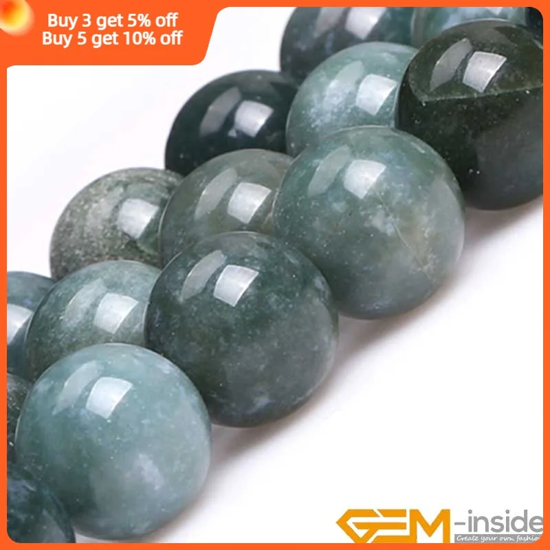 Natural Stone Green Moss Agates Round Bead For Jewelry Making Strand 15\