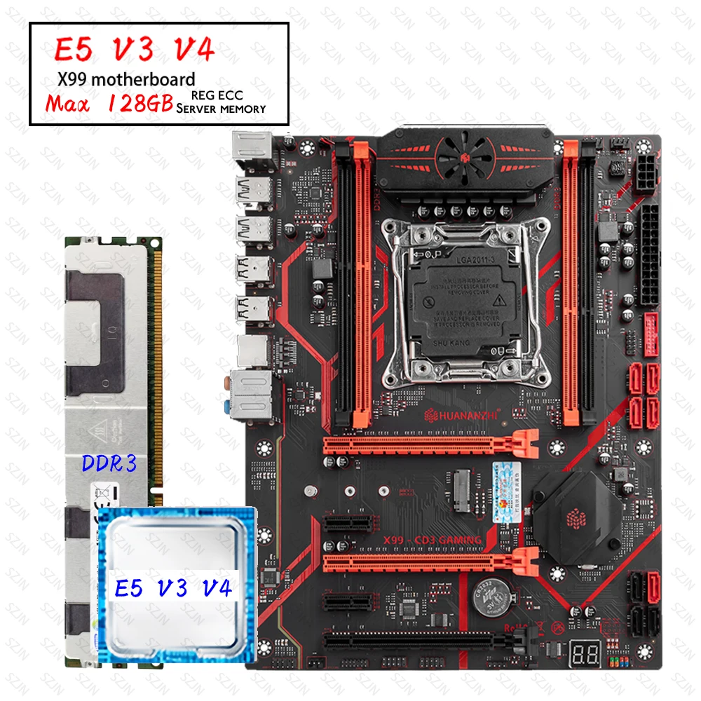 

HUANANZHI CD3 X99 Motherboard Combo with E5 V3 V4 DDR31866NHz Support M2 NVME 8 SATA Server Suite Workstation Kit Xeon
