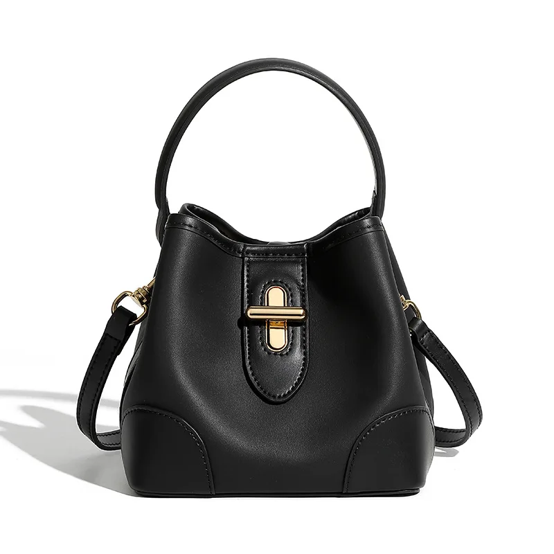 

Popular Fashion Small Designer Women's Crossbody bag Genuine Leather Handle Bag Lock Buckle Small Bucket Cowhide Shoulder Bags