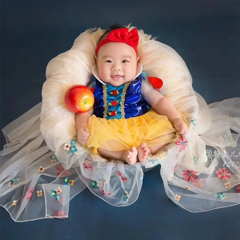 Newborn Photography Clothing Snow White Dress+Headband 2 Pcs/Set Infant Shooting Prop Accessories Studio Baby Girl Photo Costume