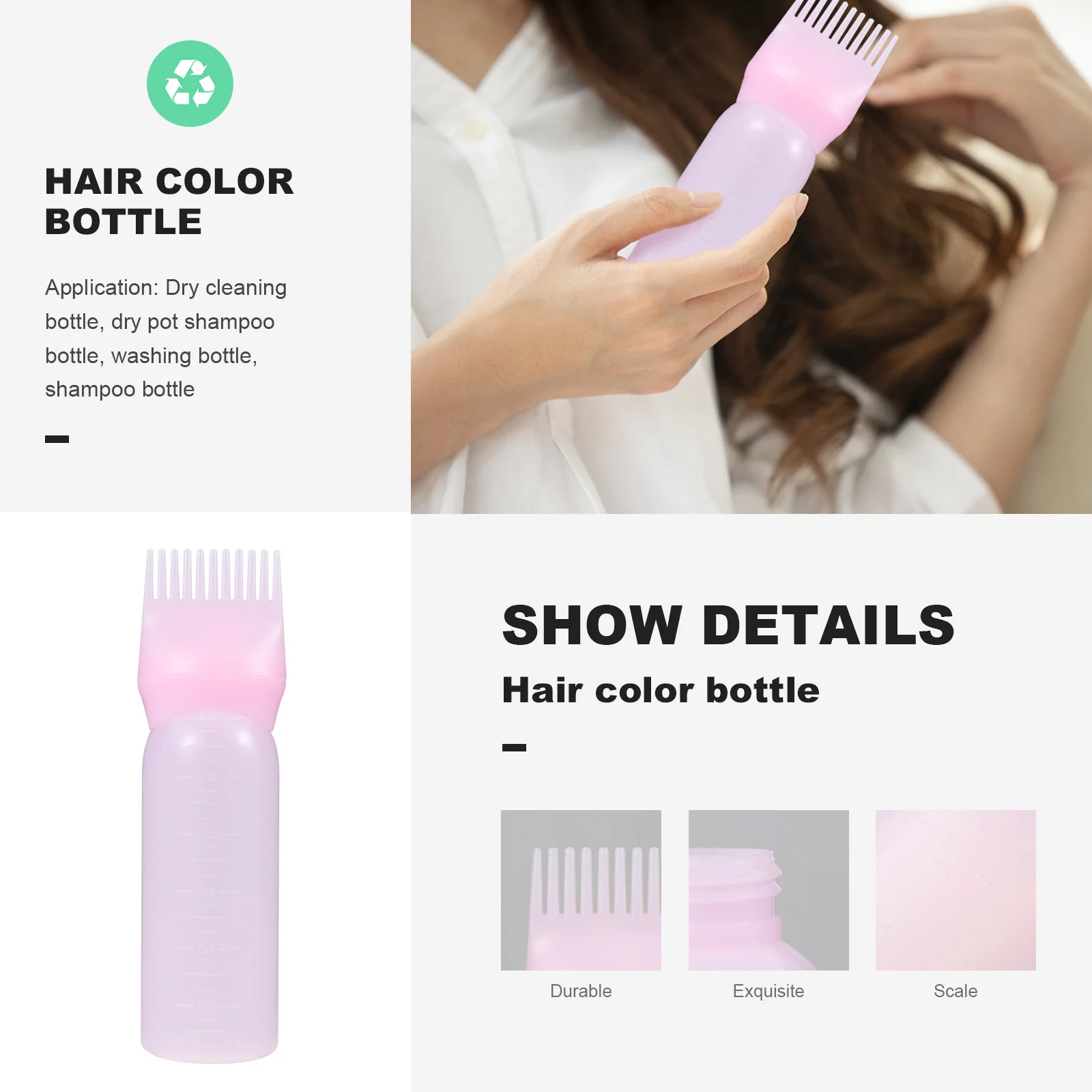 3 قطعة زجاجة التنظيف الجاف أداة توزيع تلوين الشعر مع مشط الجذر زجاجة بلاستيكية قابلة لإعادة الملء للاستخدام في الصالونات متدرجة #4