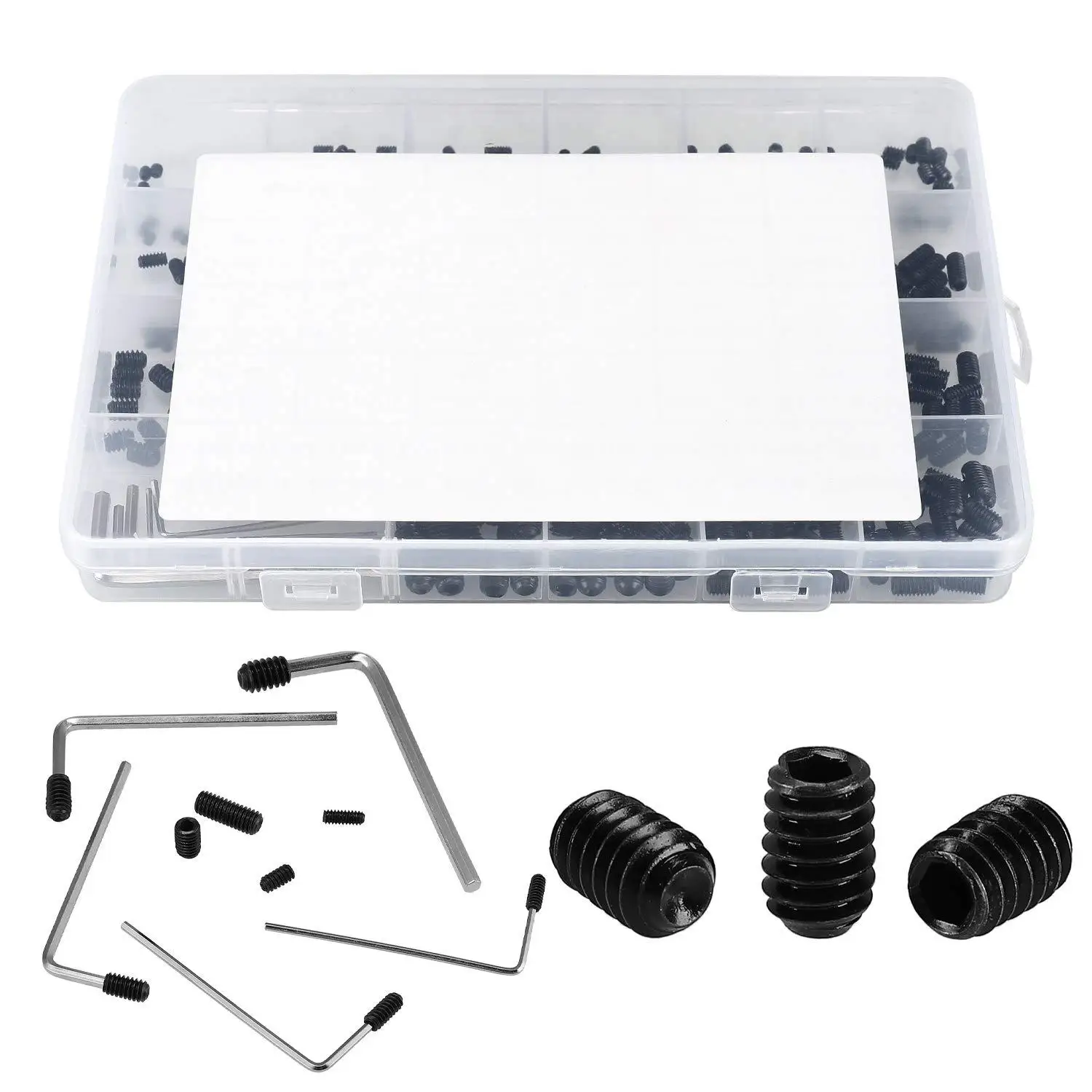 300Pcs Grade 12.9 Black Hex Socket Set Screws, Headless Flat Point Grub Screws Assortment