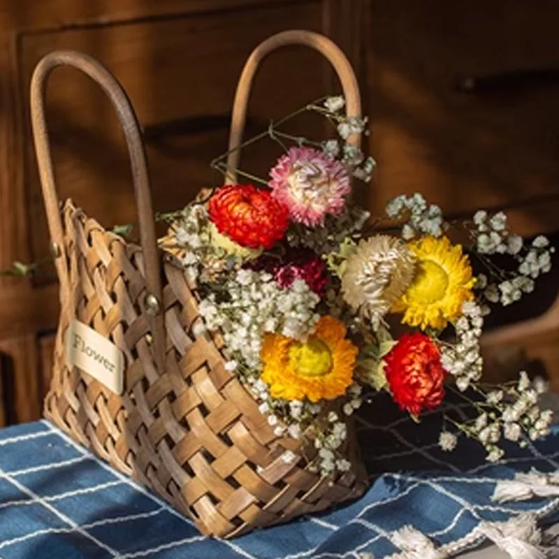 Natural Starry Dried Flowers With Decorative Tabletop Window Picnic Basket Bouquet Wedding Photo Display Beatuiful Small Daisies