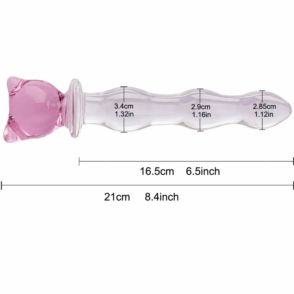 Glass Dildo Butt Plug, Glass Pleasure Wand, Heart Shape Crystal Massager Anal Sex Toys for Women Men Couple