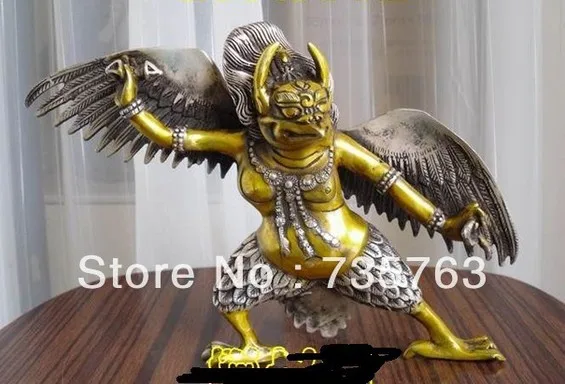 

YM 312 15 CM tall Tibet Buddhism Silver godlen painted bronze Garuda Bird God Statue