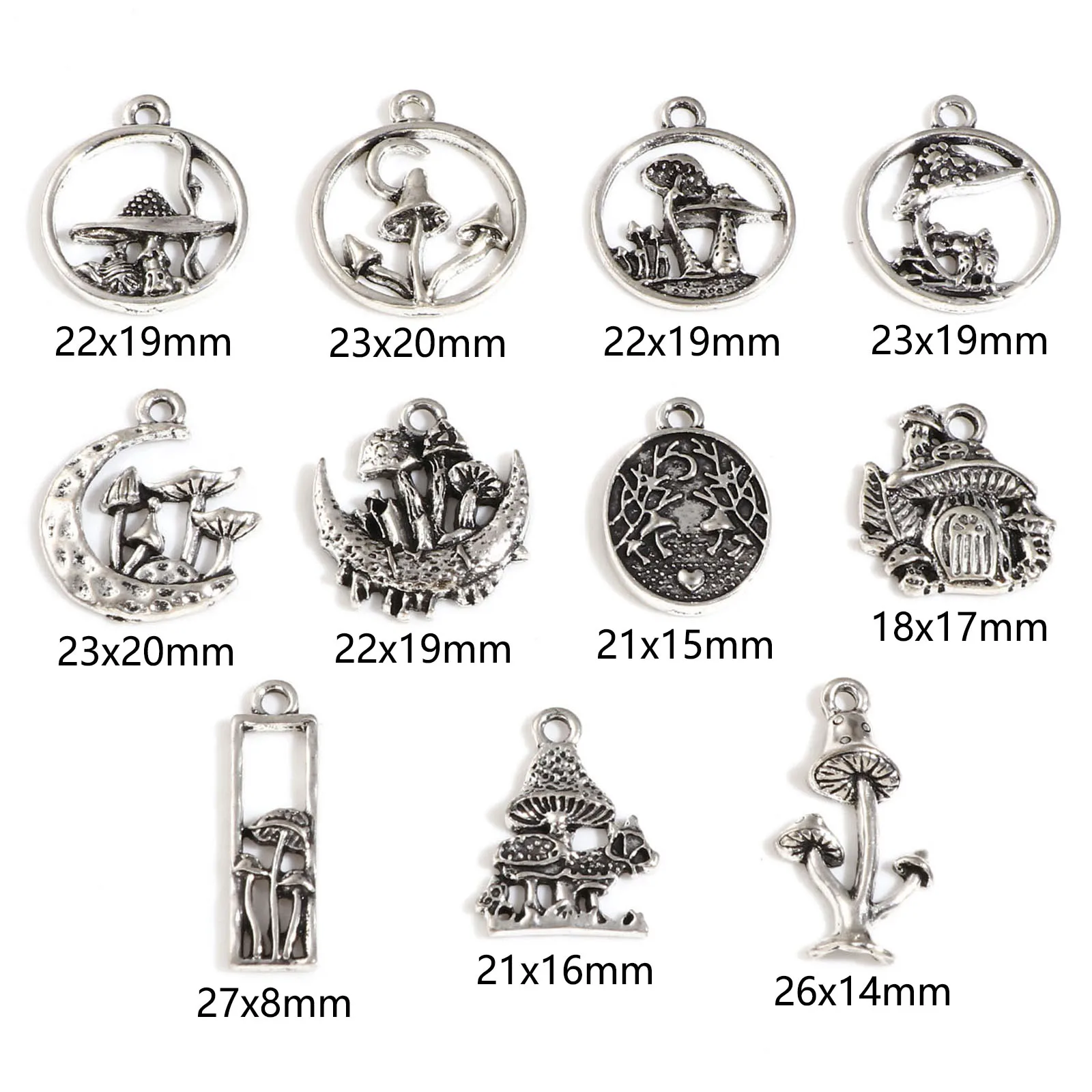 10pcs Vintage Mushroom Charms Antique Silver Color Pendants DIY Jewelry Making Necklace Bracelets For Women Jewelry Findings