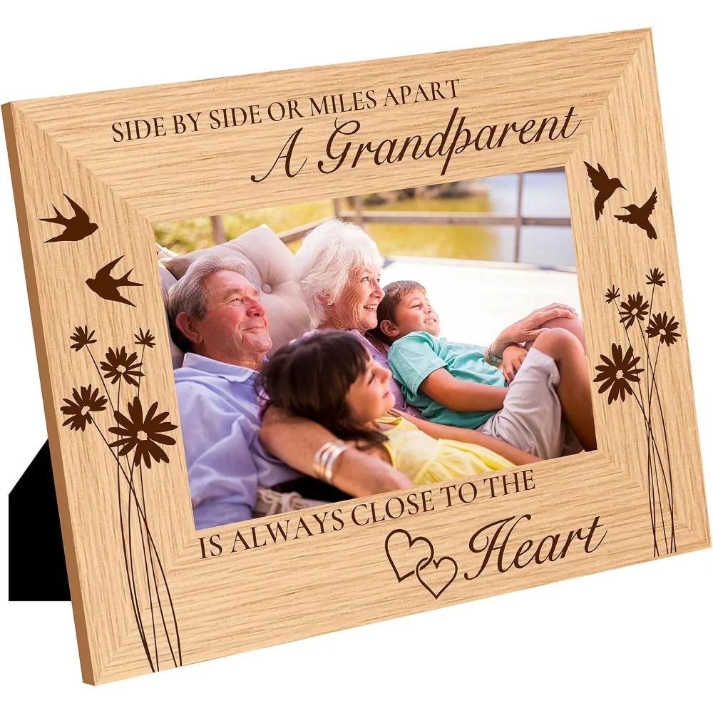 Grandparent Picture Frame Wood Photo Frames Engraved Display Wooden Tabletop Postcard Frame for Hanging Wall Gallery Birthday