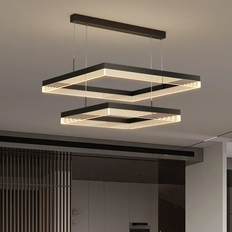 Nordic Square Aluminum Material Led Ceiling Chandeliers Dimming for Living Dining Room Coffee Tables Bedroom Home Decor Fixture