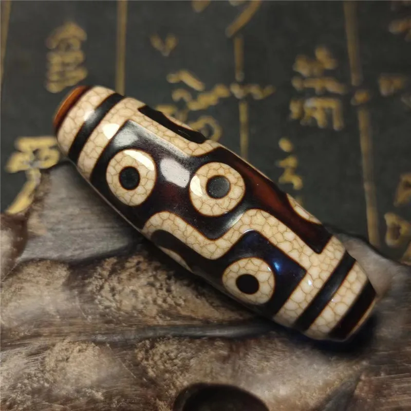 Huo gong Ivory Color Special Totem 20mm*60mm 9 Eyes with Weathering Vein Natural Agate Amulet Dzi Beads DIY Jewelry Making