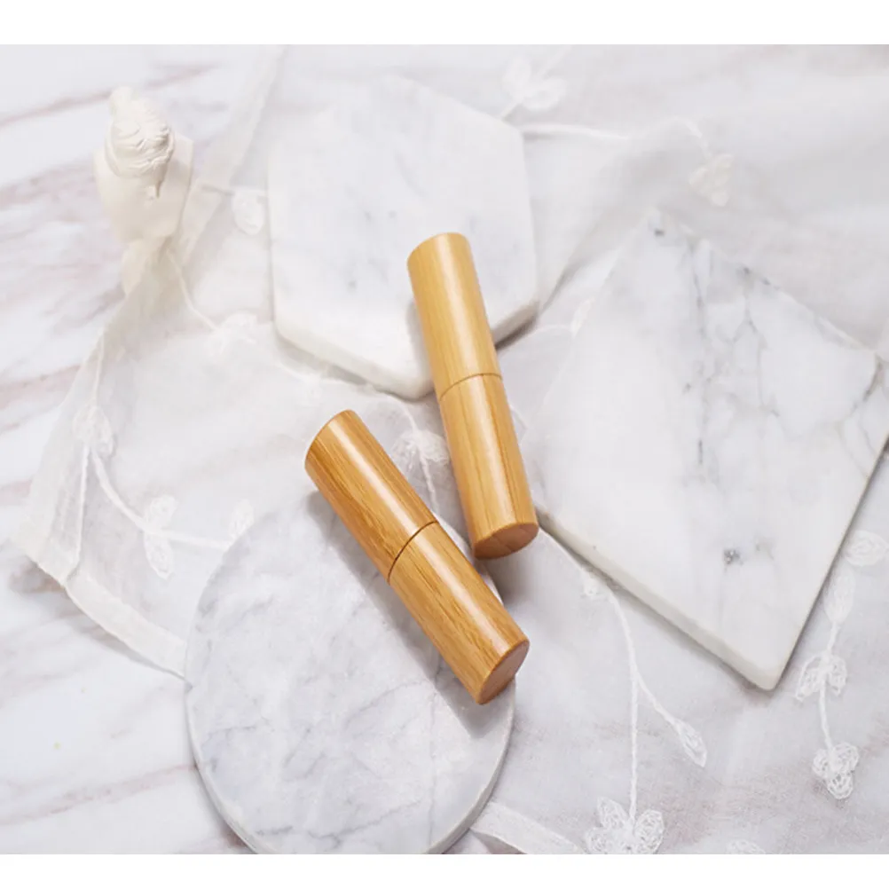 หลอดลิปบาล์มไม้ไผ่ DIY 3 ชิ้น พร้อมกลไกวงล้อสีทอง ภาชนะบรรจุลิปบาล์มเปล่า สำหรับเดินทาง ทำงาน ใช้ในชีวิตประจำวัน