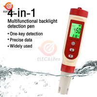 4 in 1 PH Meter PH/TDS/EC/Temperature Meter Digital Water Quality Monitor Tester for Pools Drinking Water Aquariums