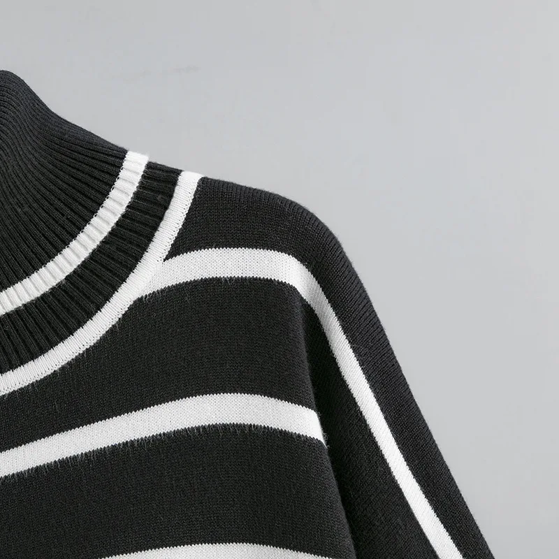 Winter Turtleneck Stripe Warm Soft Sweater Women Pullovers Loose Casual Autumn Knit Pullover Sweater Female OverSized Jumper