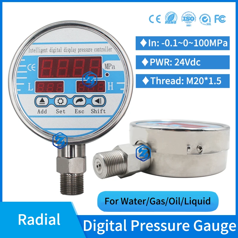 

Hydraulic Air Gas Radial Digital Pressure Gauge mbar mpa 8700psi Pressure Gauge 2000 bar Electric Contact Pressure Manometer