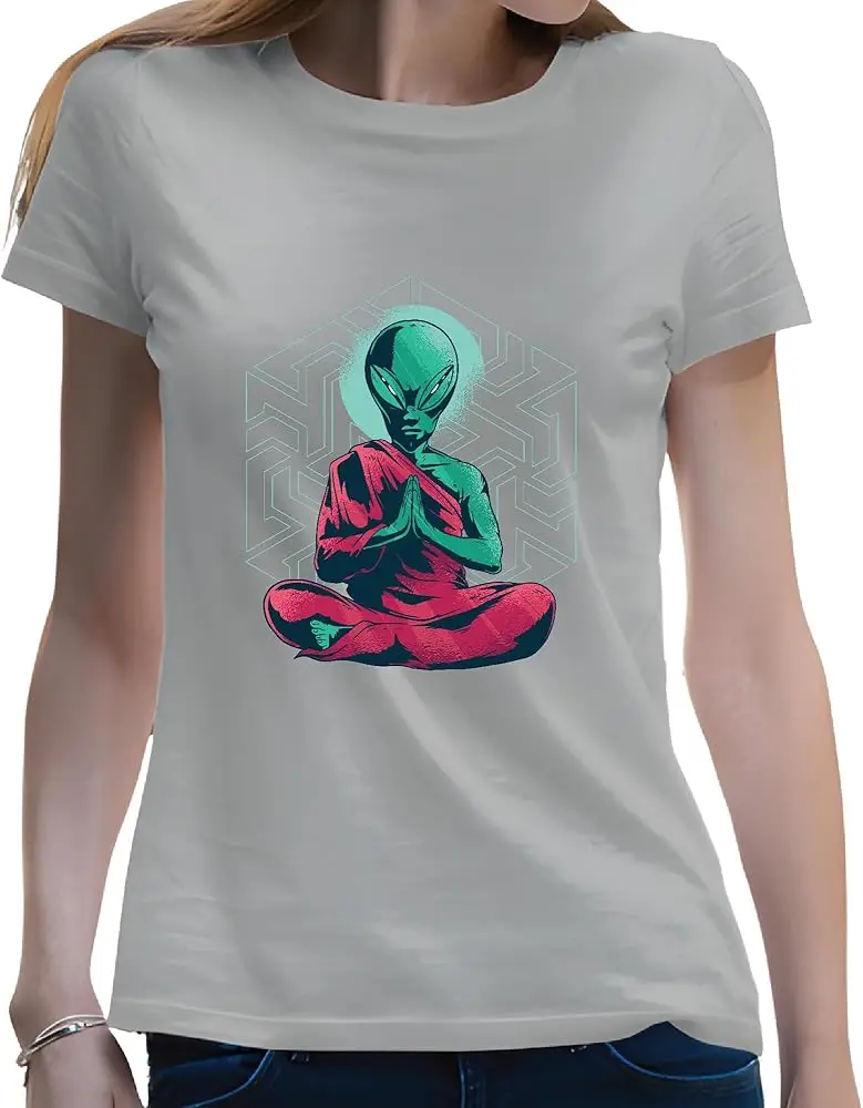 Alien Monk Meditation Gift Illustration for Deep Concentration for Spiritual Seekers  High Quality 100%Cotton Short Sleeve