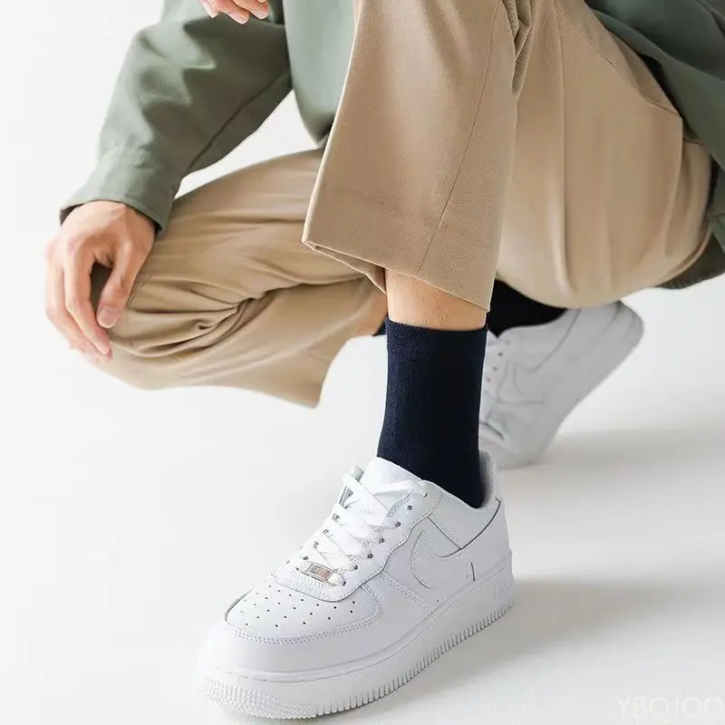 5 пар мужских однотонных повседневных деловых носков, носки средней длины, дышащие впитывающие пот носки, весенне-летние хлопковые носки