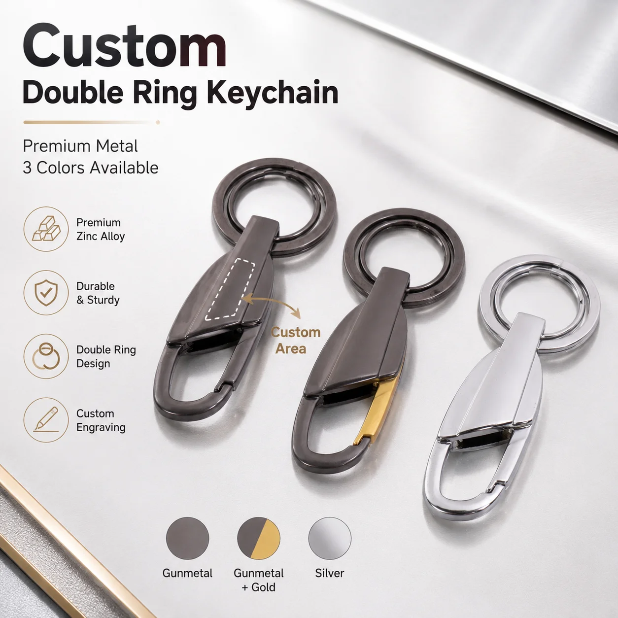 Personalized Double Ring Keychain Custom Laser Engraving, Zinc Alloy Key Ring for Everyday Carry, Gift forFamily Travel view 5