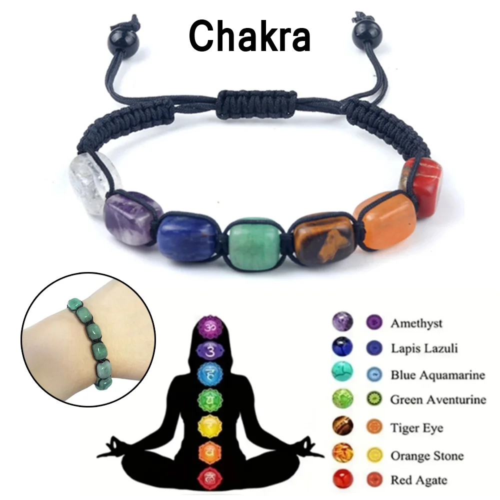 Square Beads 7 Chakra Treatment Crystal Bracelet Yoga Stone Adjustable Bracelet Meditation Relaxation Anxiety Women's Bracele