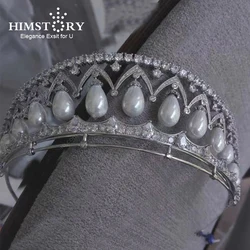 Russian Kokoshnik Queen Tiaras Royal Brides Princess Crown Wedding Full Zircon Teardrops Pearls Hair Accessories