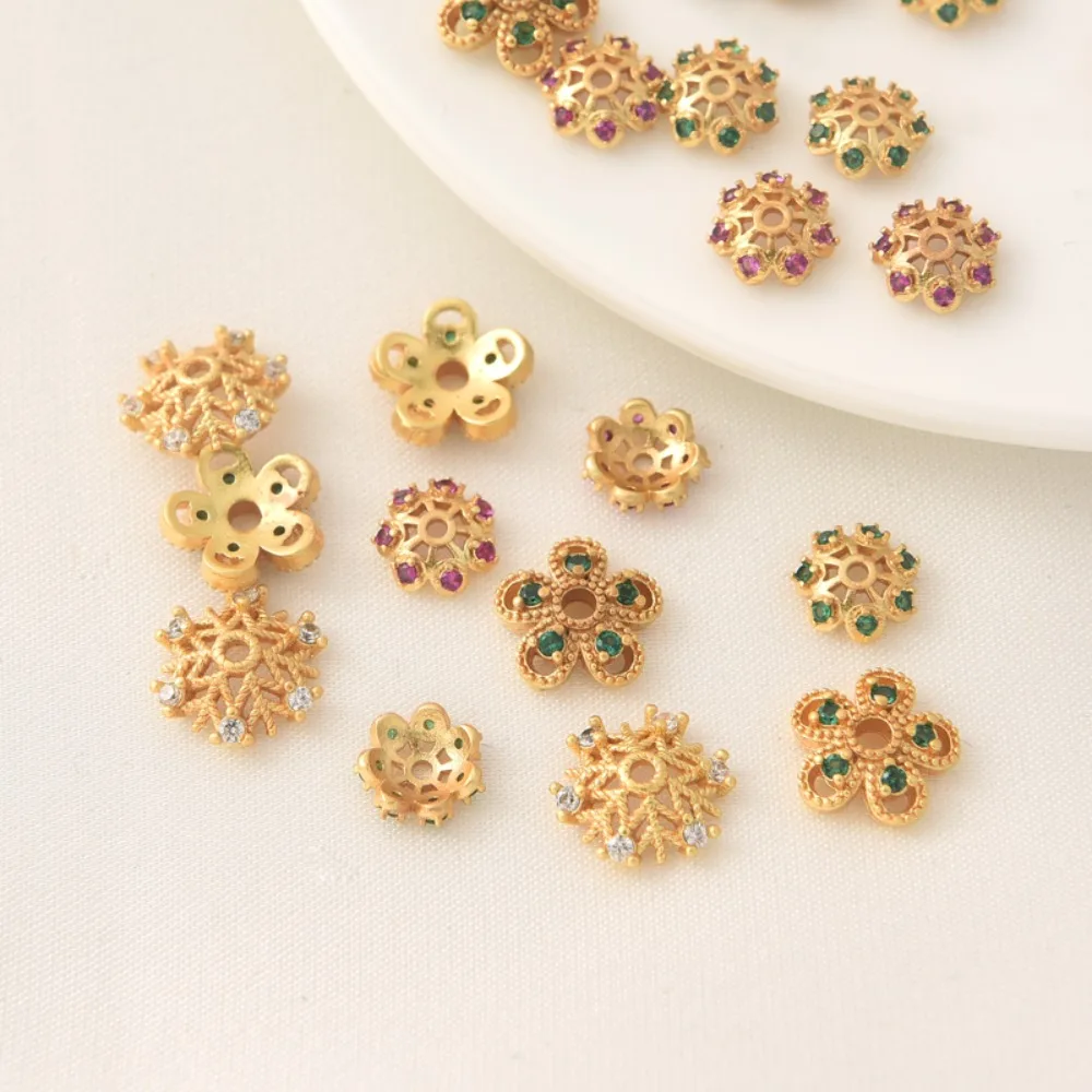 

18K Zircon Ancient Gold Flower Setting Handcrafted Diy Bracelet String Bead Partition Matte Gold Bead Setting Jewelry Material