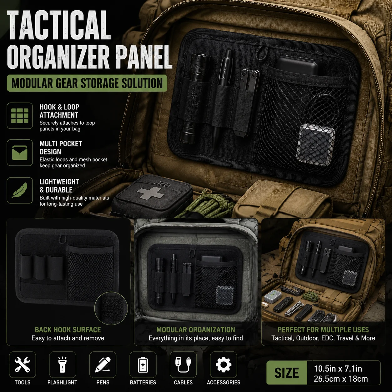 Tactical Organizer Panel Velcro Insert Pouch Mesh Pocket Storage Board For Backpack Vest Gear