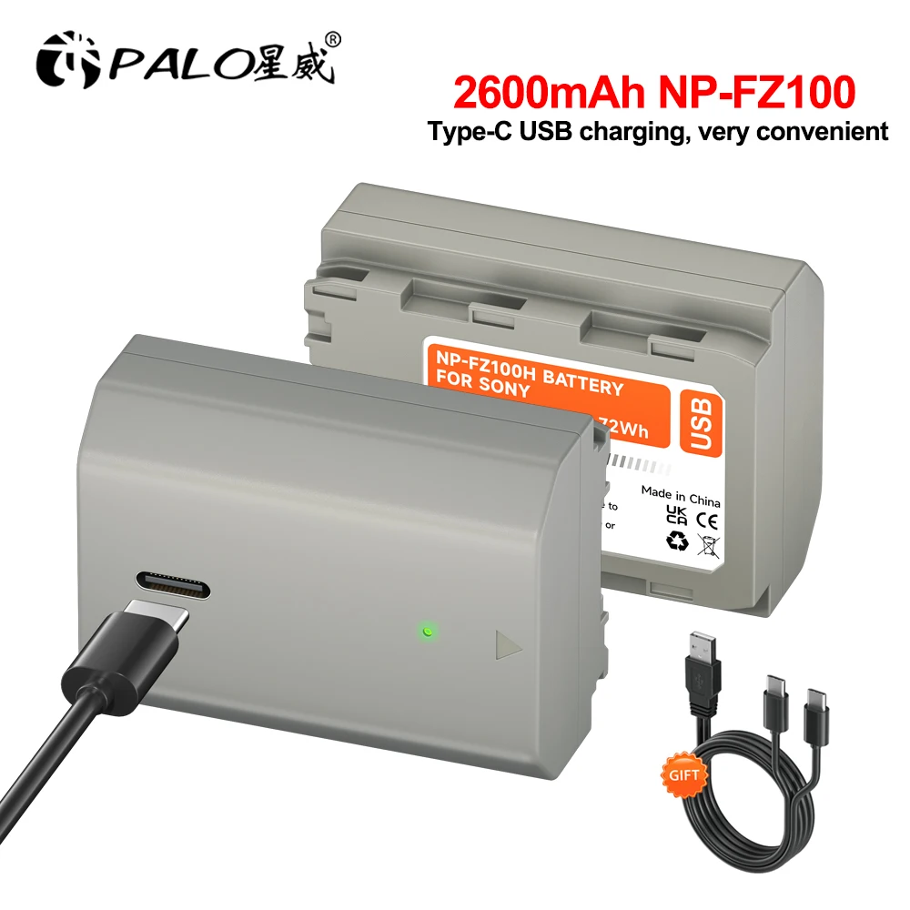 PALO 2600mAh NP-FZ100 NPFZ100 NP FZ100 Battery with Type-C input for Sony A7 III, Sony Alpha A7R III, A7R IV, A9, A6600 Camera