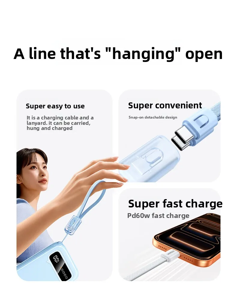 UGREEN Portable Lanyard USB Type C To Type C Cable PD Fast Charging Data For Apple iPad iPhone 17 16 Mobile Phone Tablet Android