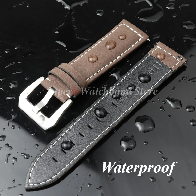 Винтажный кожаный ремешок для часов Panerai 20 мм, 22 мм, 24 мм, браслет, коричневый матовый ремешок для часов для женщин и мужчин, быстросъемный ремешок на запястье