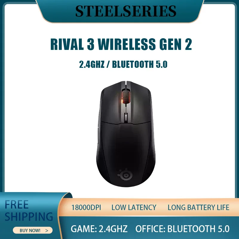 Steelseries Rival 3 Wireless Gen 2 Wireless Gaming Mouse Dual-Mode Connection 18000dpi Low Latency Long Battery Life E-Sports