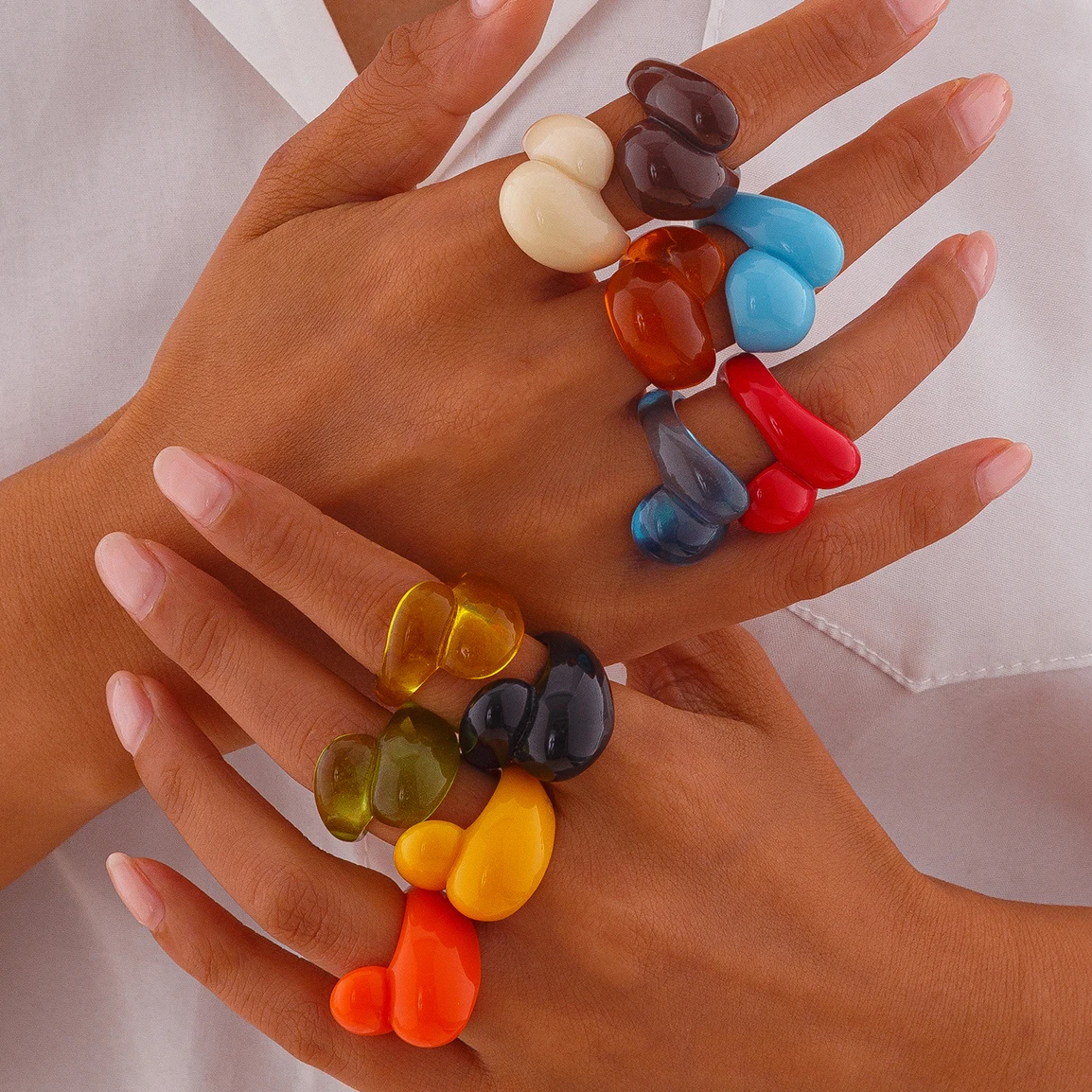 Purui mehrfarbige Harz Wasser tropfen klobige Ringe Frauen Boho geometrische offene Manschette Fingerringe y2k wed Schmuck Party Zubehör neu