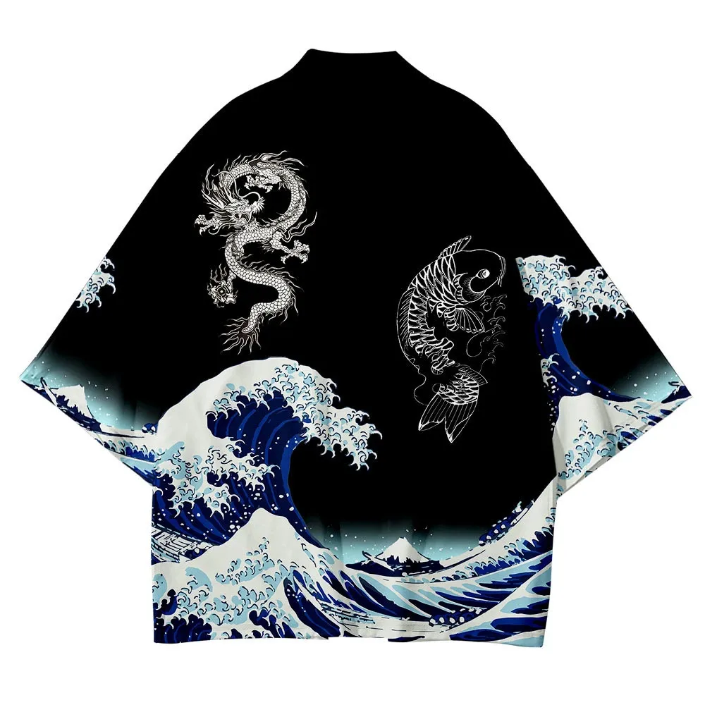 

Kimono Women Men Japanese Style Haori Chinese Style Cardigan Boys Summer Loose Cardigan Girls Carp Dragon Yukata