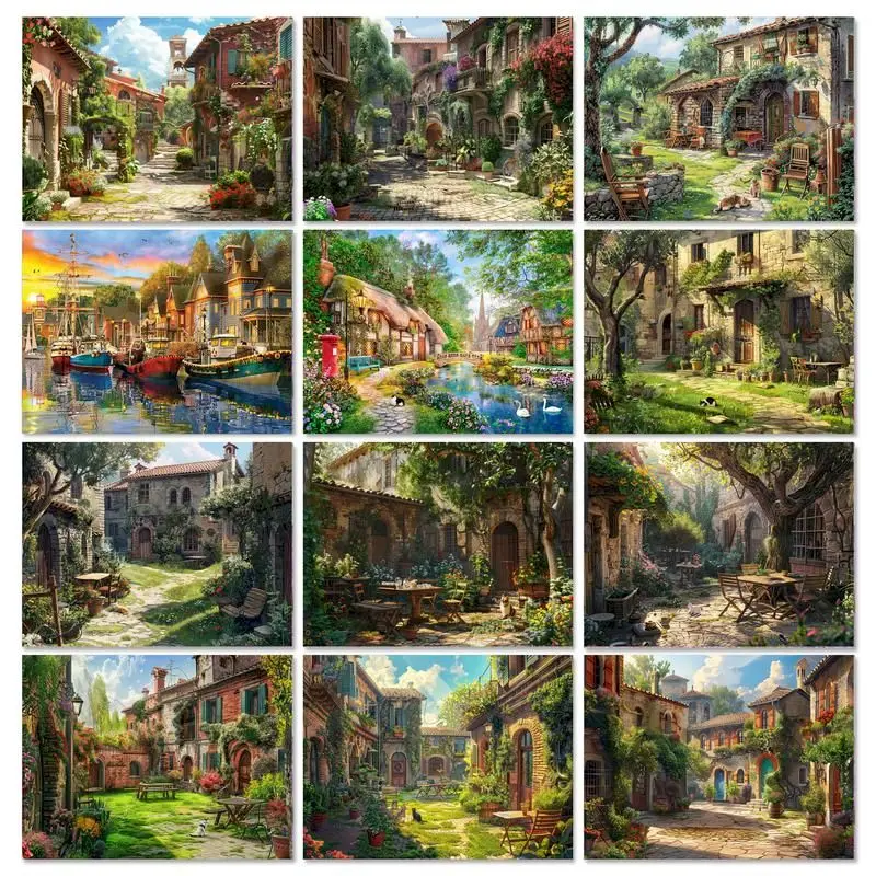 

GATYZTORY Diy Paints By Numbers Vine Town Handpainted Oil Painting Diy Set Gift Landsape Drawing By Numbers For Adult On Canvas