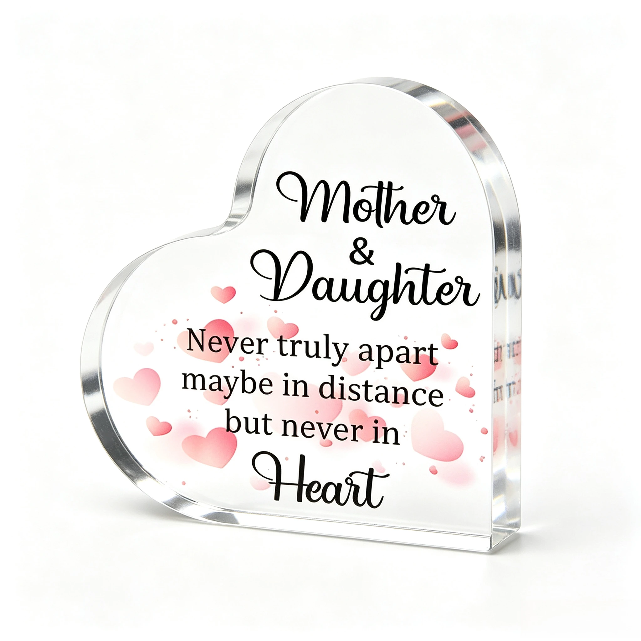 Mother & Daughter Never Truly Apart Heart Acrylic Ornament, Pink Blur Heart Long‑Distance Family Bond Hanging Decor Gift