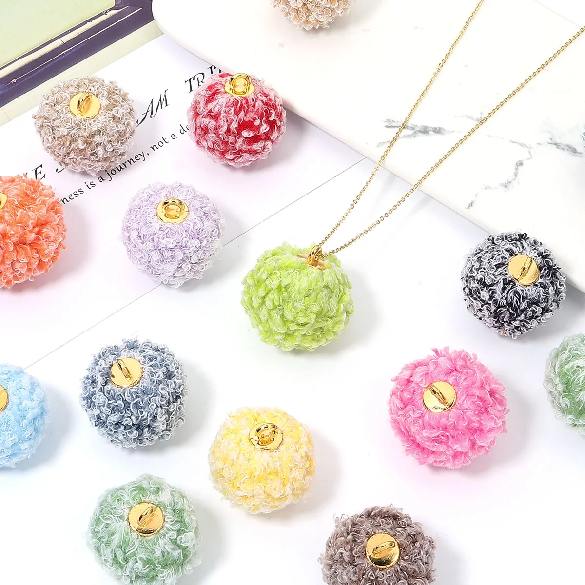 

5pcs/lot Colorful Lamb Hair Hanging Hole Pendant Round Ball Pendant For Jewelry Making DIY Necklace Pendant Earrings Key Chain