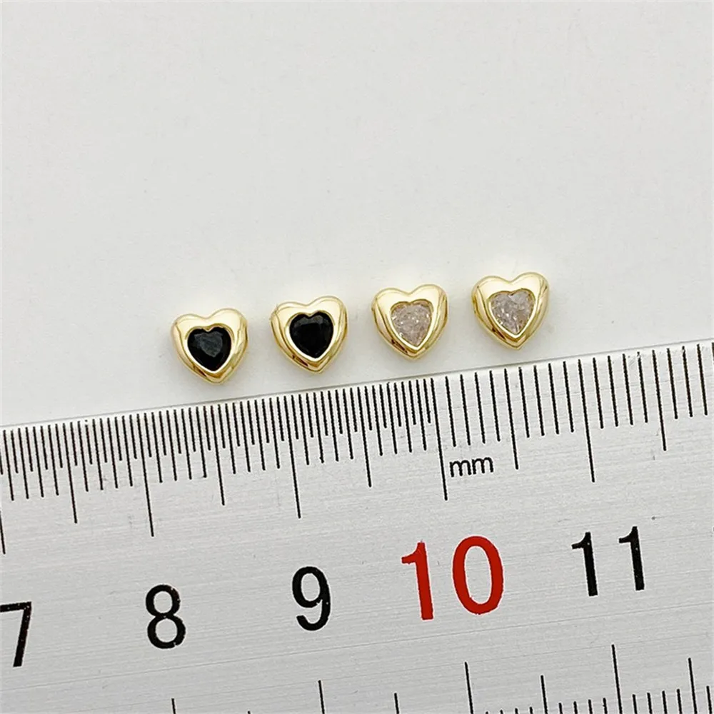 14K Gold Inlaid Zirconium Black White Love Horizontal Hole Bead Spacer Loose Bead Handmade DIY String Bracelet Material Accessor