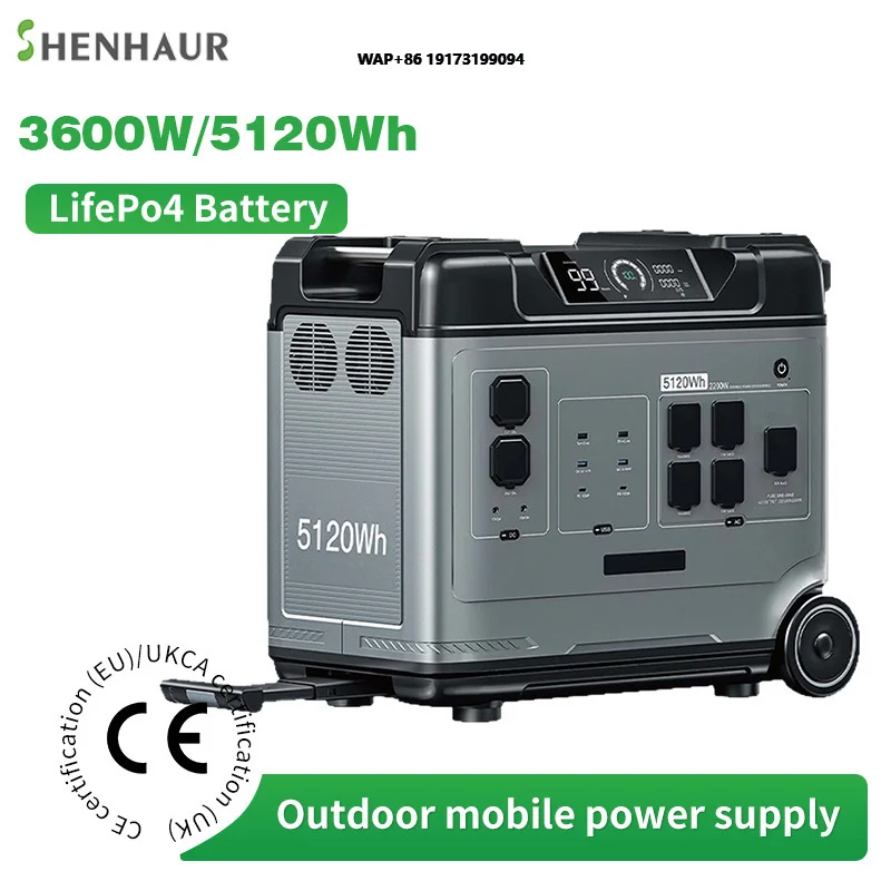 SHENHAUR Supply 3600W Lifepo4 Mobile Tragbare Powerstation 5120Wh 120V/240V Dual-Voltage Solar Generator Portable Power Station