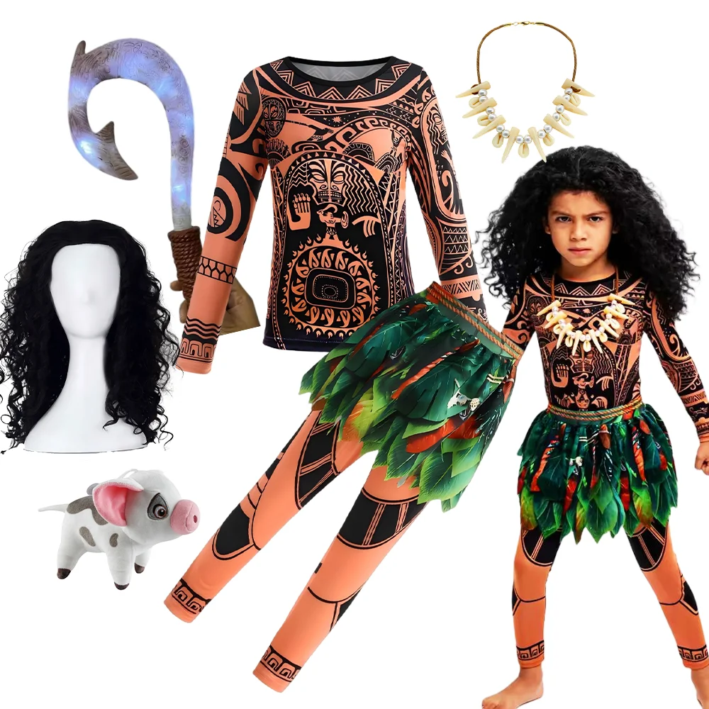 2026 Moana-inspiriertes Demigott Maui Tattoo Kostüm-Set 2-teilig Halloween Karneval Cosplay Outfit für Jungen Sommer Outdoor Freizeitkleidung