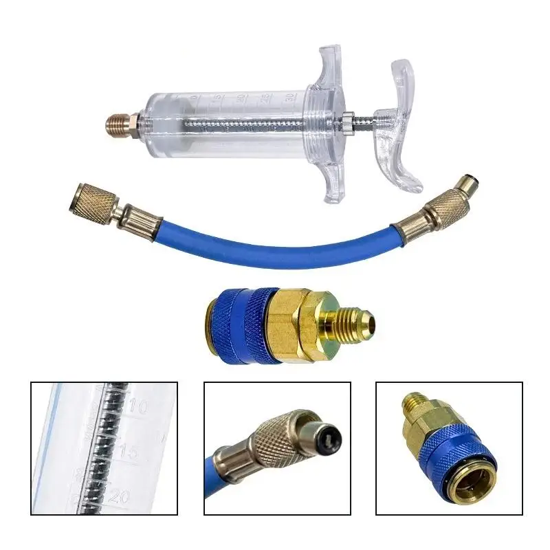 Car AC Dye Injector 1oz 30ml Low Side Quick Coupler Adapter Syringe Tool for DIY Auto Maintenance Use