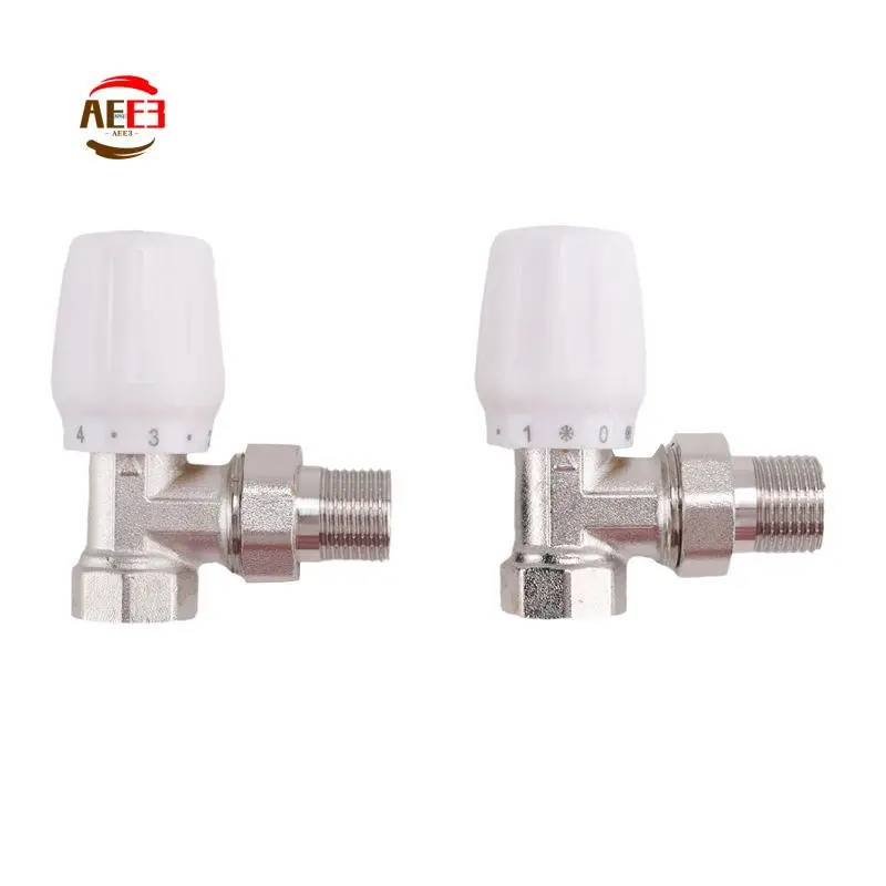 AEE3-Thermostatic Radiator Valve 2Pcs 15Mm X 1/2Inch Thermostatic Angle TRV Thermostatic Radiator Valve For Home Office