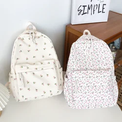 Student School Bag Fashion Floral Backpack Women Nylon Rucksack With Adjustable Strap Teenager Girl Large Capacity Travel Bag