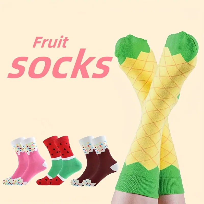 Neuartige Eiscreme-Popsicle-Socken, lustige, niedliche Socken mit Fruchtmuster, weiche, atmungsaktive Freizeitsocken für den täglichen Gebrauch, Party, Urlaubsgeschenk – Detail 7