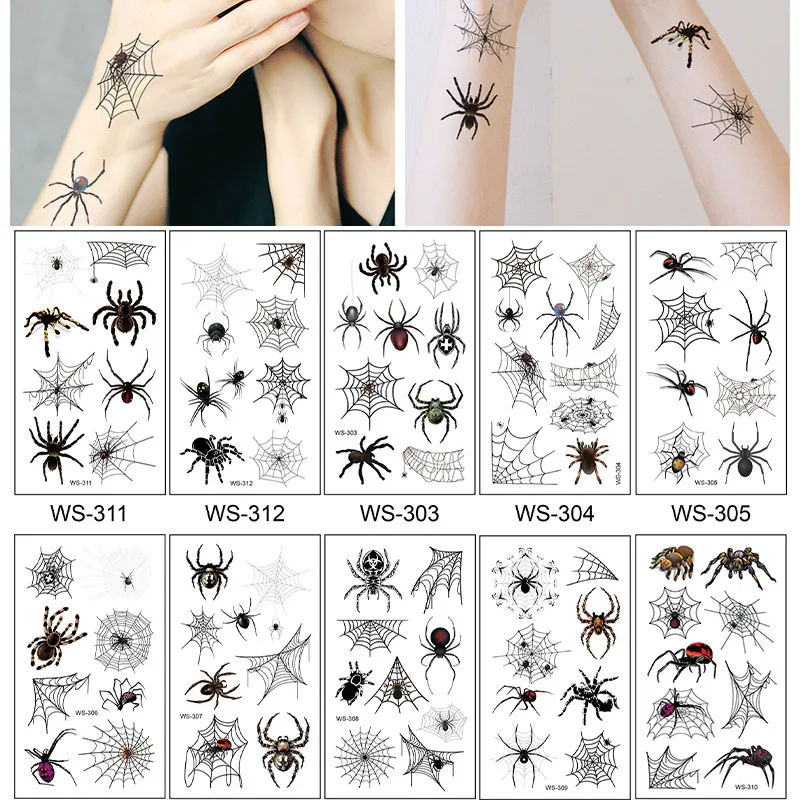 

Spider Web Temporary Tattoos for Men Women Realistic Tattoo Stickers for Halloween Party Fake Waterproof Day of the Dead Decals