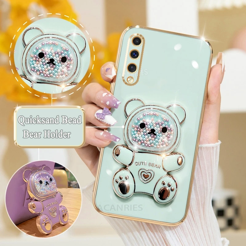 For Samsung Galaxy A50 A70 A7 2018 Luxury Plating Bear Holder Silicone Case A50s A30s A20 A30 A21s A20s Stand Cover A 50 70 30