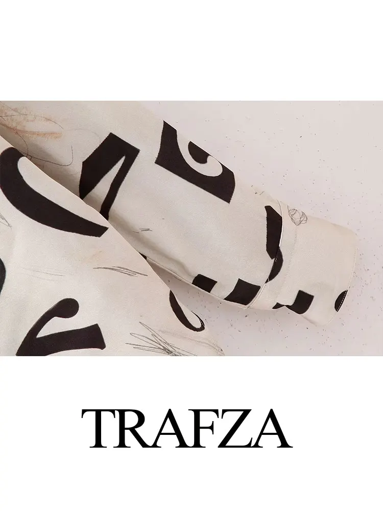 Imagem -05 - Trafza-blusa de Manga Comprida com Letra Vintage Estampada para Mulheres Tops Suaves Gola Virada para Baixo Camisas Elegantes Nova Moda Primavera 2023